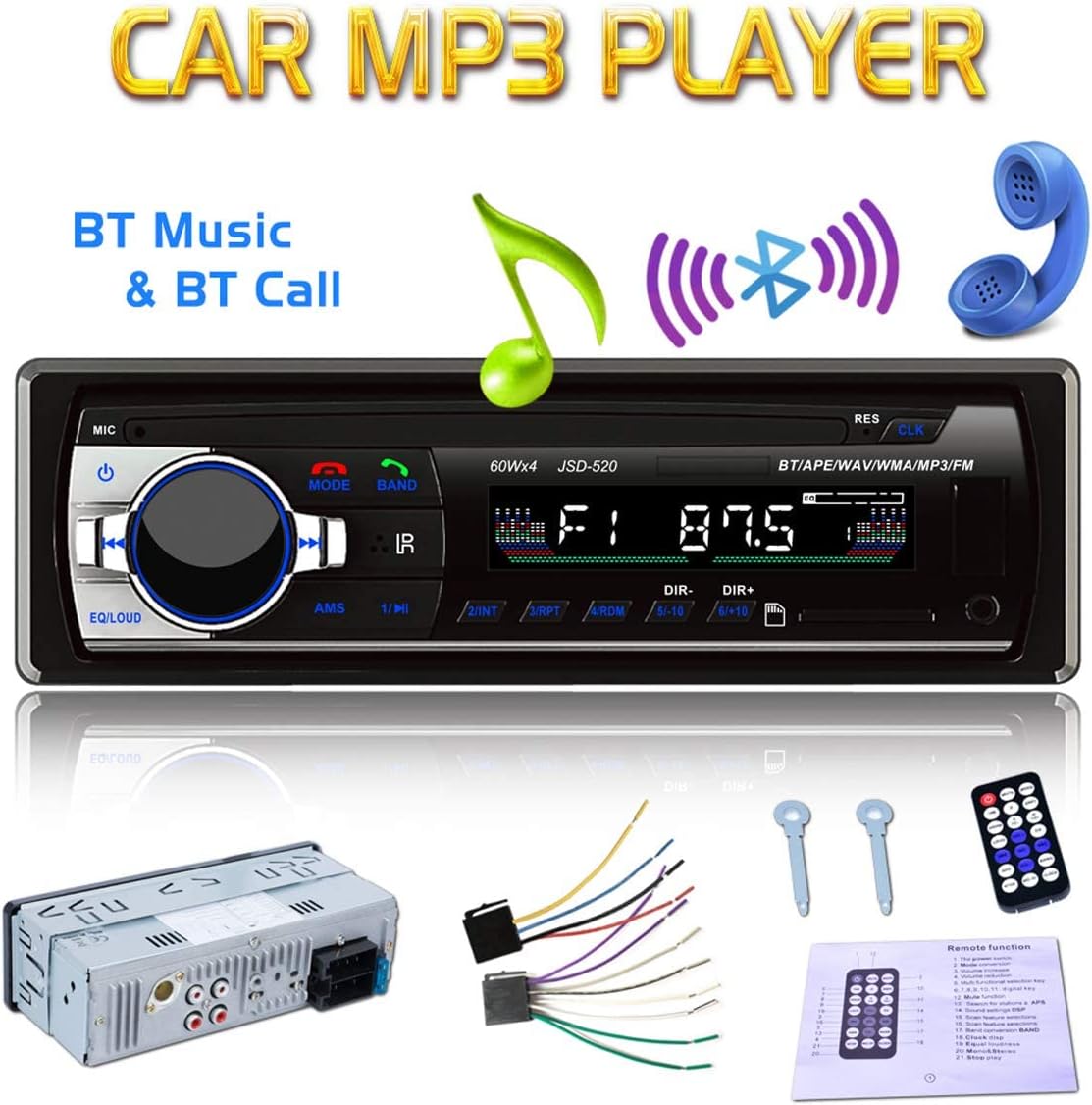 Eaglerich 12V MP3 MMC 1 Car Stereo FM Radio Audio Player Built in Bluetooth Phone with USB SD Port Car Radio Bluetooth