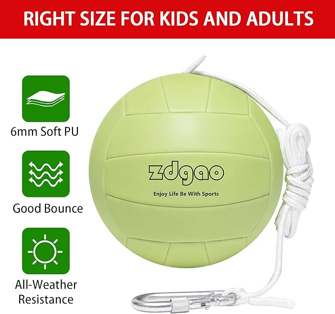 Portable Tetherball-Glow in The Dark Replacement Tether Ball with Carabiner, Ball Pump with Needle for Kids and Adults Outdoors Backyard Game