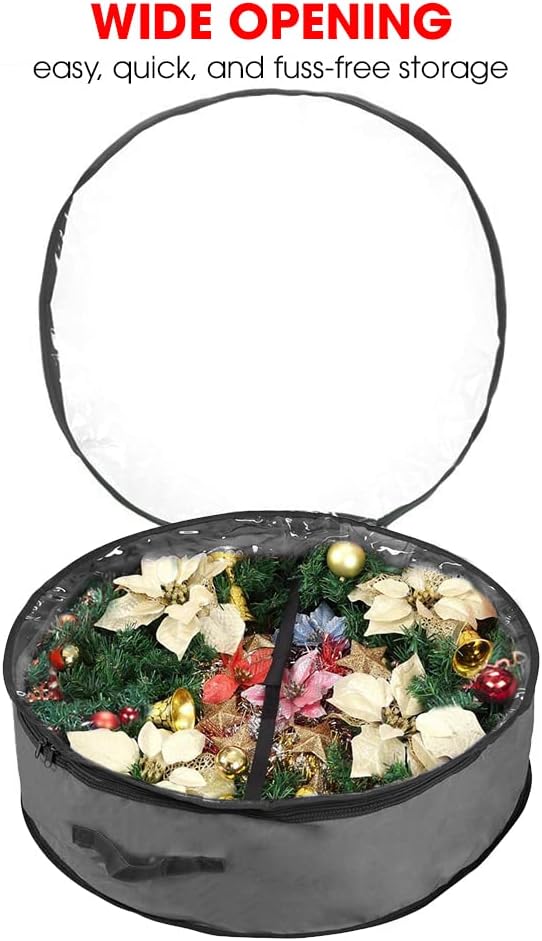 Primode Christmas Wreath Storage Bag 30" - Durable 600D Oxford Container with Clear Top Window for Easy Holiday Storage | Gray