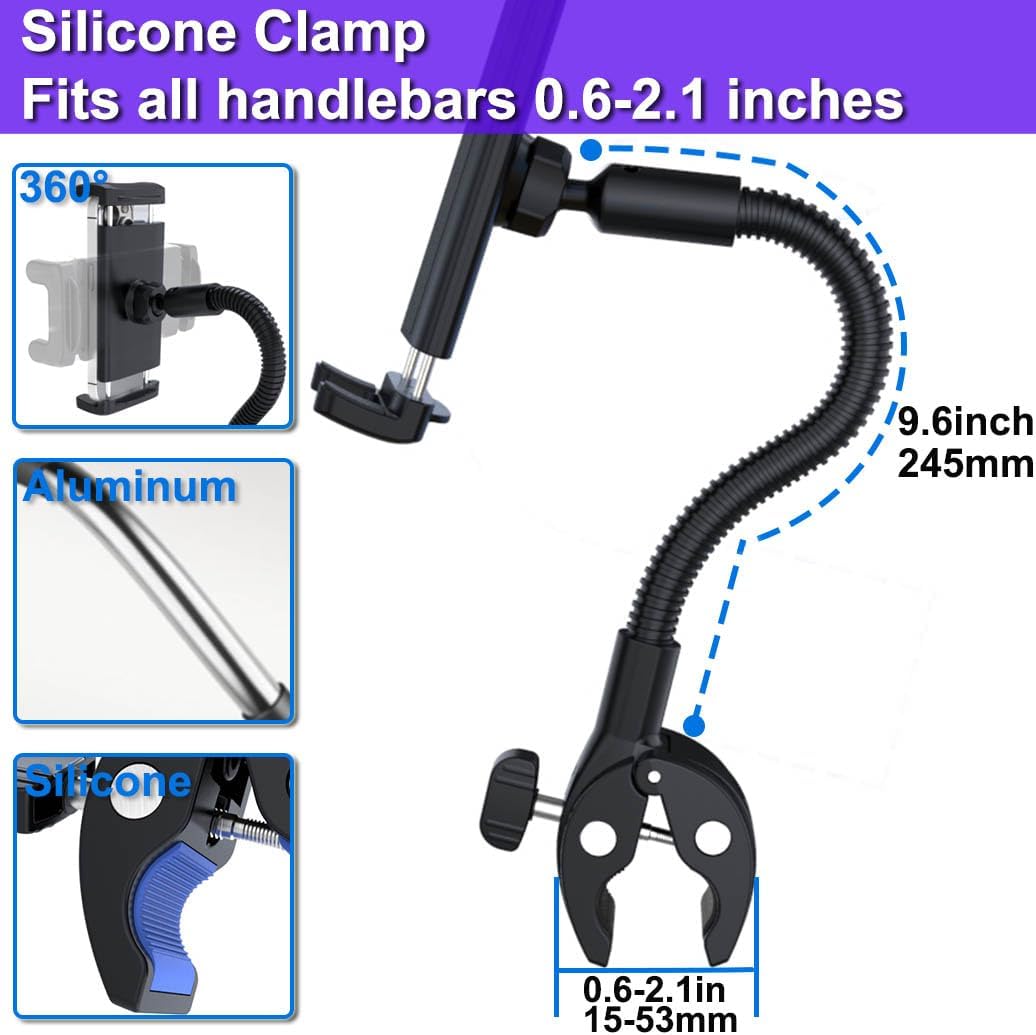 Cuxwill 4-13" Tablet Holder Bike Mount Fit iPad Phone for Peloton Treadmill, Upgrade Goosencek Clamp Mount for Spin