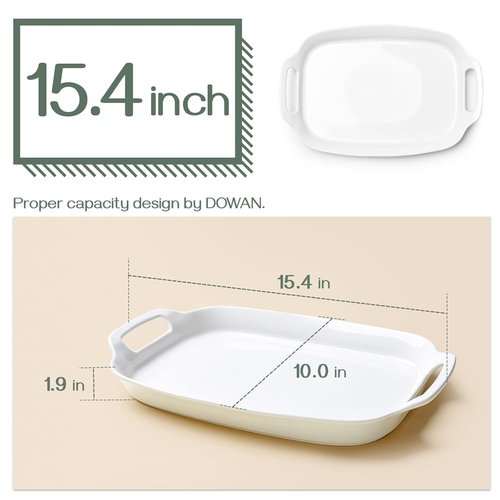 DOWAN Serving Tray - 15.4" Large Porcelain Platters with Handles | Set of 2 for Weddings & Entertaining