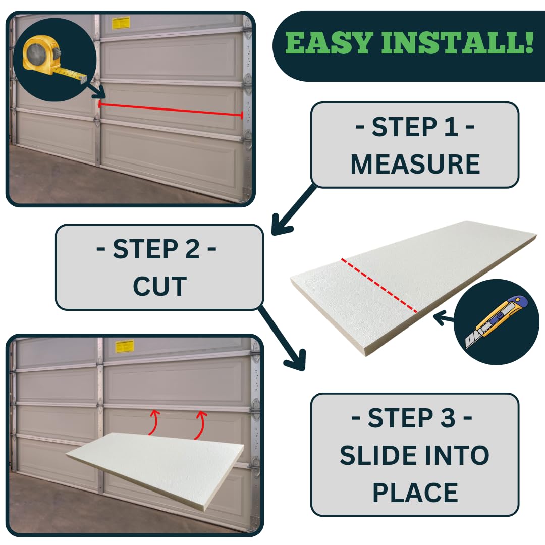 Generic Garage Door Insulation Kit, White EPS Foam Panels, 8 Pack, 1.25x20x54 Inches, R-Value 4.0, Temperature Control, Noise Reduction, DIY Installation, One Car Garage (Low Density Non-Laminated)