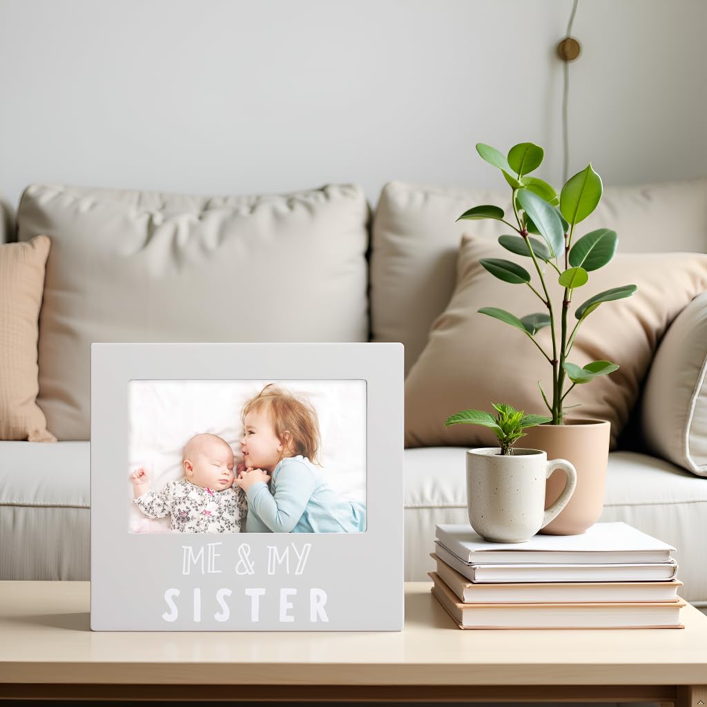 Pearhead Me & My Sister Picture Frame, Big Sister Keepsake Frame for Baby and Sibling, 4x6 Nursery Photo Frame Gift, Gray