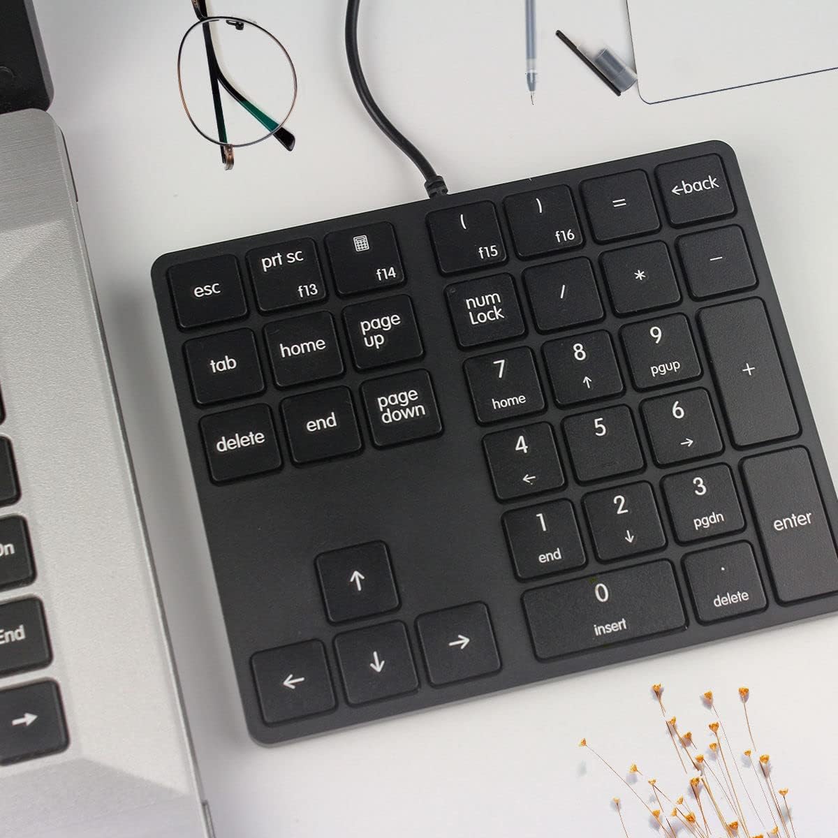 Merdia 34 Numeric Keypads Wired Numpad Keys External Mini Slim Keyboard Magic Force for Financial Cashier