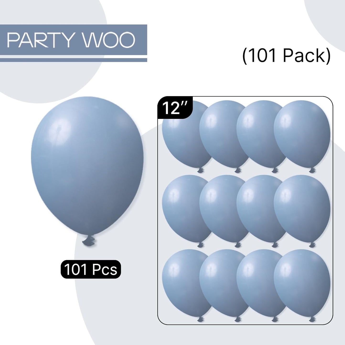PartyWoo Dusty Blue Balloons - 101pcs 12 Inch Slate Blue Latex Helium Balloons for Celebrations