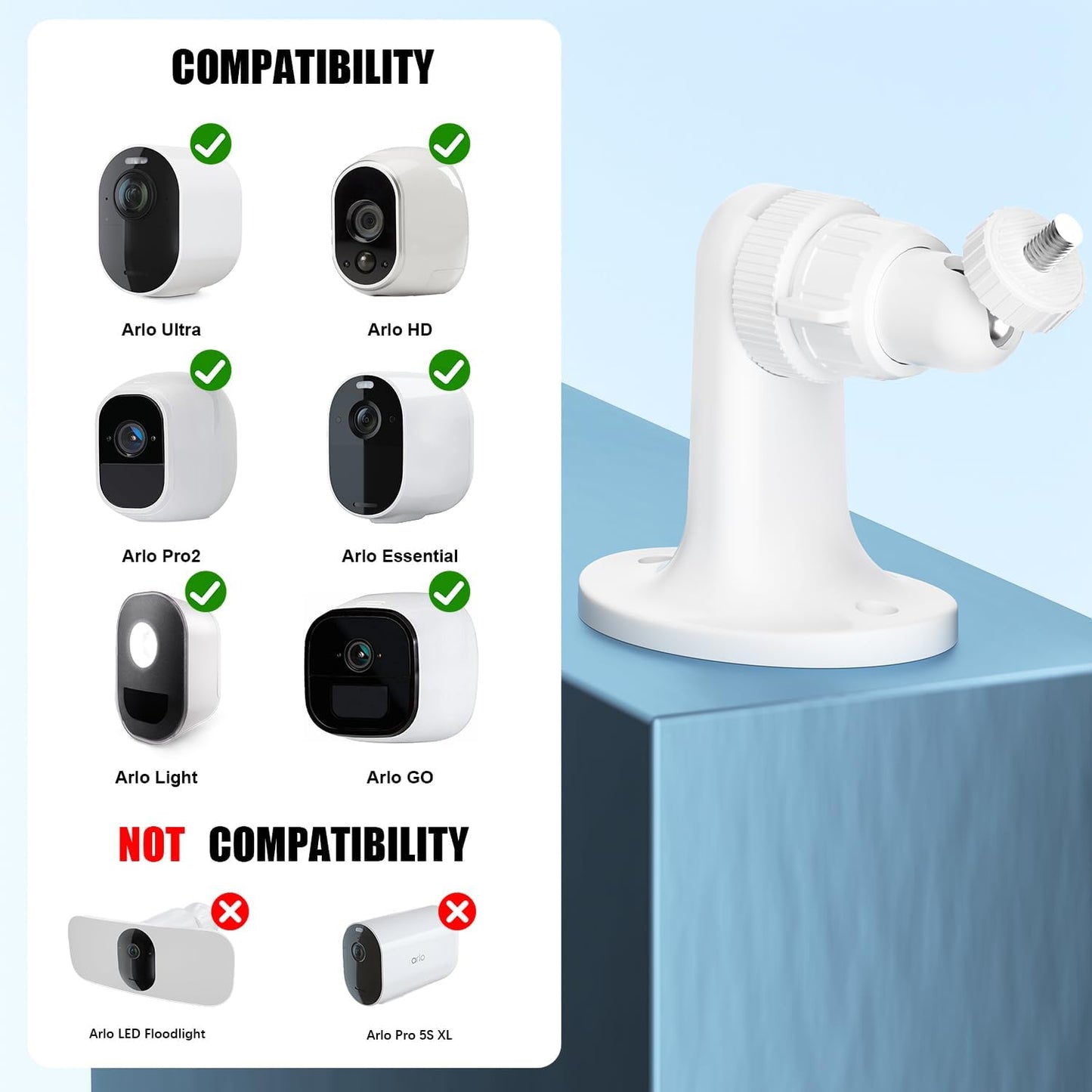 2Pack 2/3/4, Adjustable Wall Mount for Arlo Pro, Arlo Pro Arlo Ultra & Essential Spotlight Camera, No Drilling