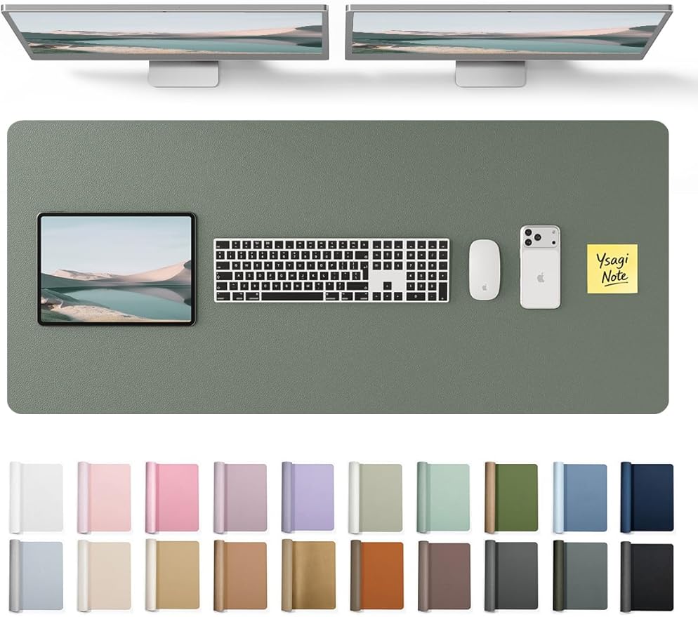 YSAGi Leather Desk Protector, Office Mat, Large Mouse Mat, Non-Slip PU Leather Blotter, Laptop Desk Pad, Waterproof Writing Pad for Office and Home (Dark Green, 47" x 17")