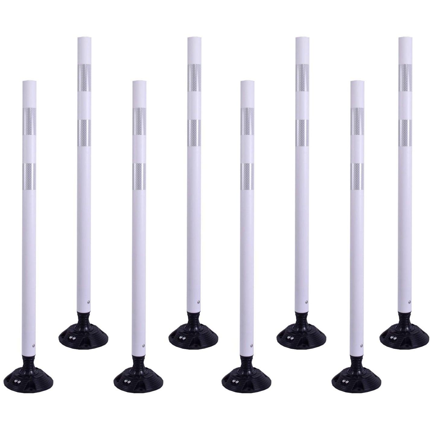 8 Pack Traffic Delineator Posts – High Visibility Reflective Safety Cones with Spring Base for Roadway, Parking, Garage, Construction Zones (White, 48 Inch)