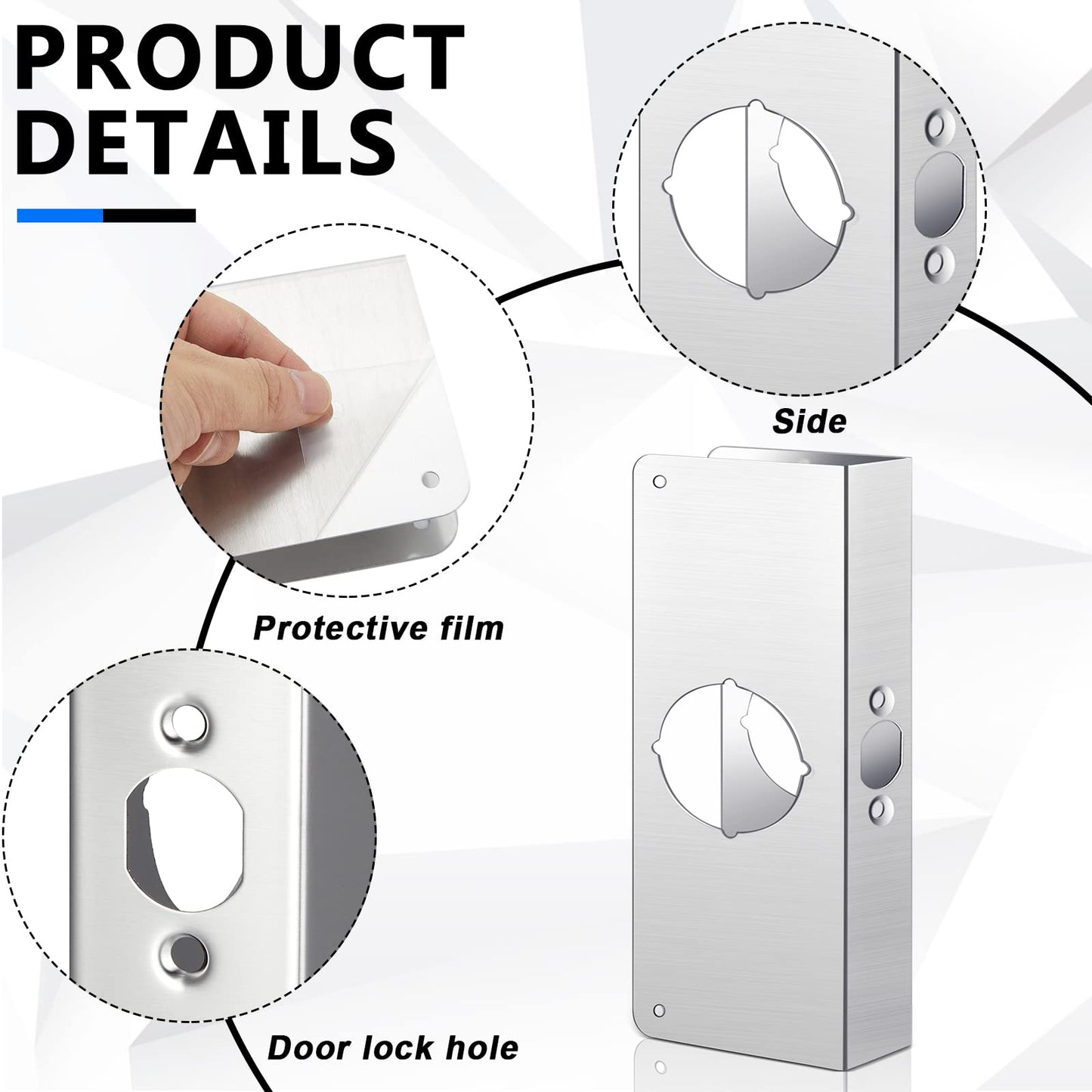 Dunzy 1 Pack 1-3/8 Inch x 9 Inch Door Reinforcement Plate 2-1/8" Thick Stainless Steel Lock and Door Reinforcer Security to Repair Home Wood Metal Knob/Lock/Latch/Deadbolt, Silver