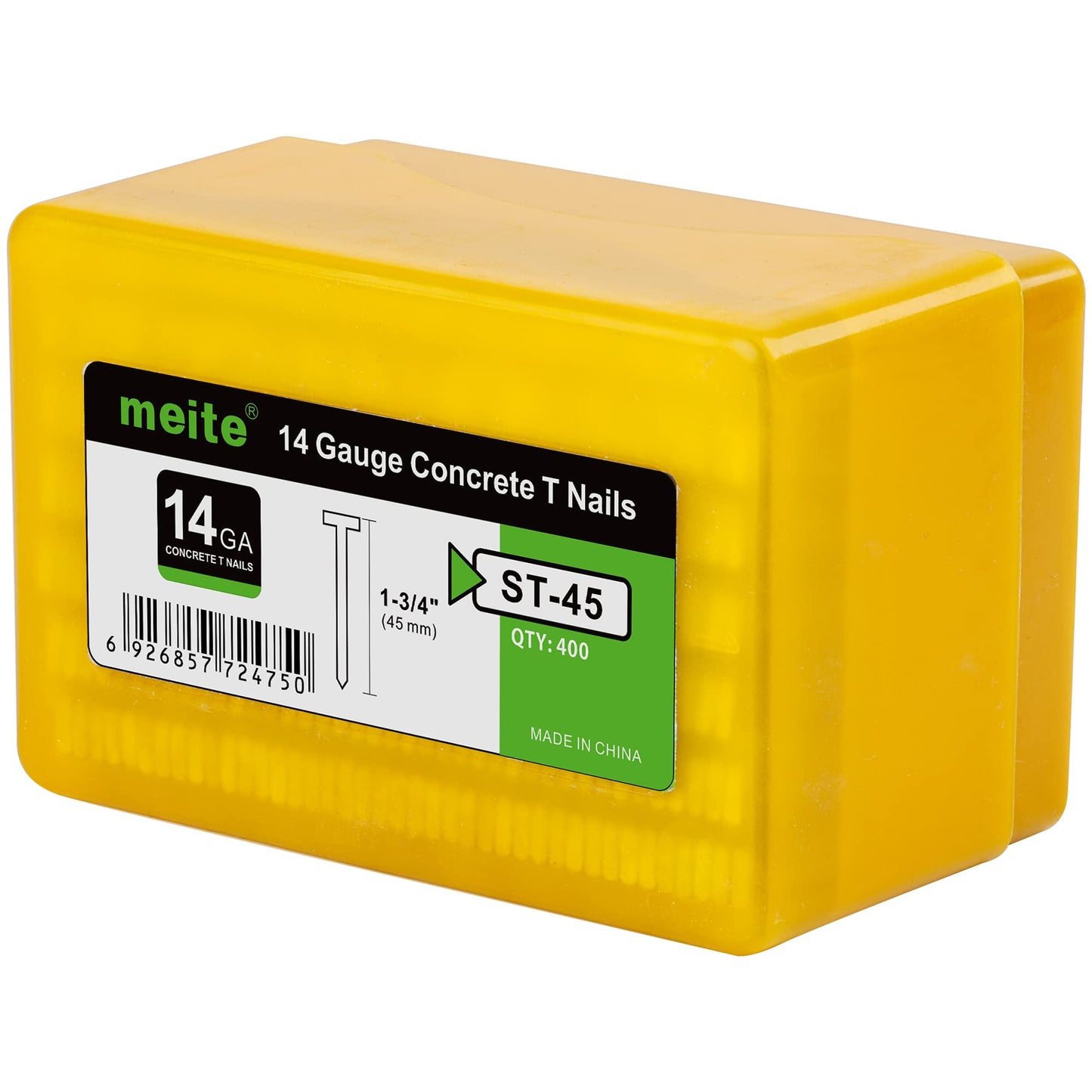 meite 14 Gauge Concrete Nails 1-3/4 Inch 8,000pcs Galvanized Hardened T-Nails for Electric or Pneumatic Nailer Gun - Wood-to-Concrete & Block & Steel, No-Bend (400PCS x 20 Boxes)