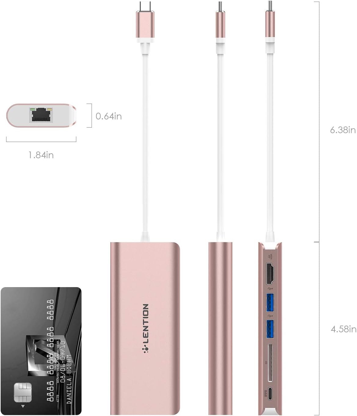 LENTION 4K 2 3.0, 6-in-1 2025-2018 2026 USB C Hub with HDMI, SD Card Reader, USB Type C Charging, Ethernet Adapter