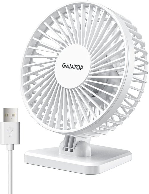 Gaiatop USB Desk Fan - Powerful Mini Portable Fan with 3 Speeds | Quiet Design for Home & Travel - White