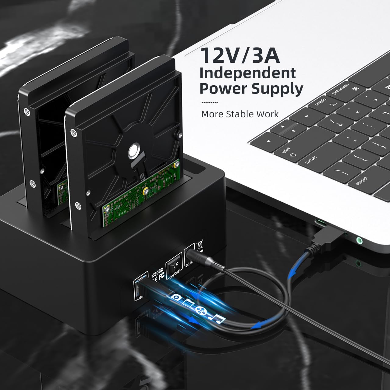 MAIWO 2.5 3.5 Inch 3X 3.0 48TB Dual Bay Hard Drive Docking Station with Offline Clone for SATA HDD SSD, USB Hub