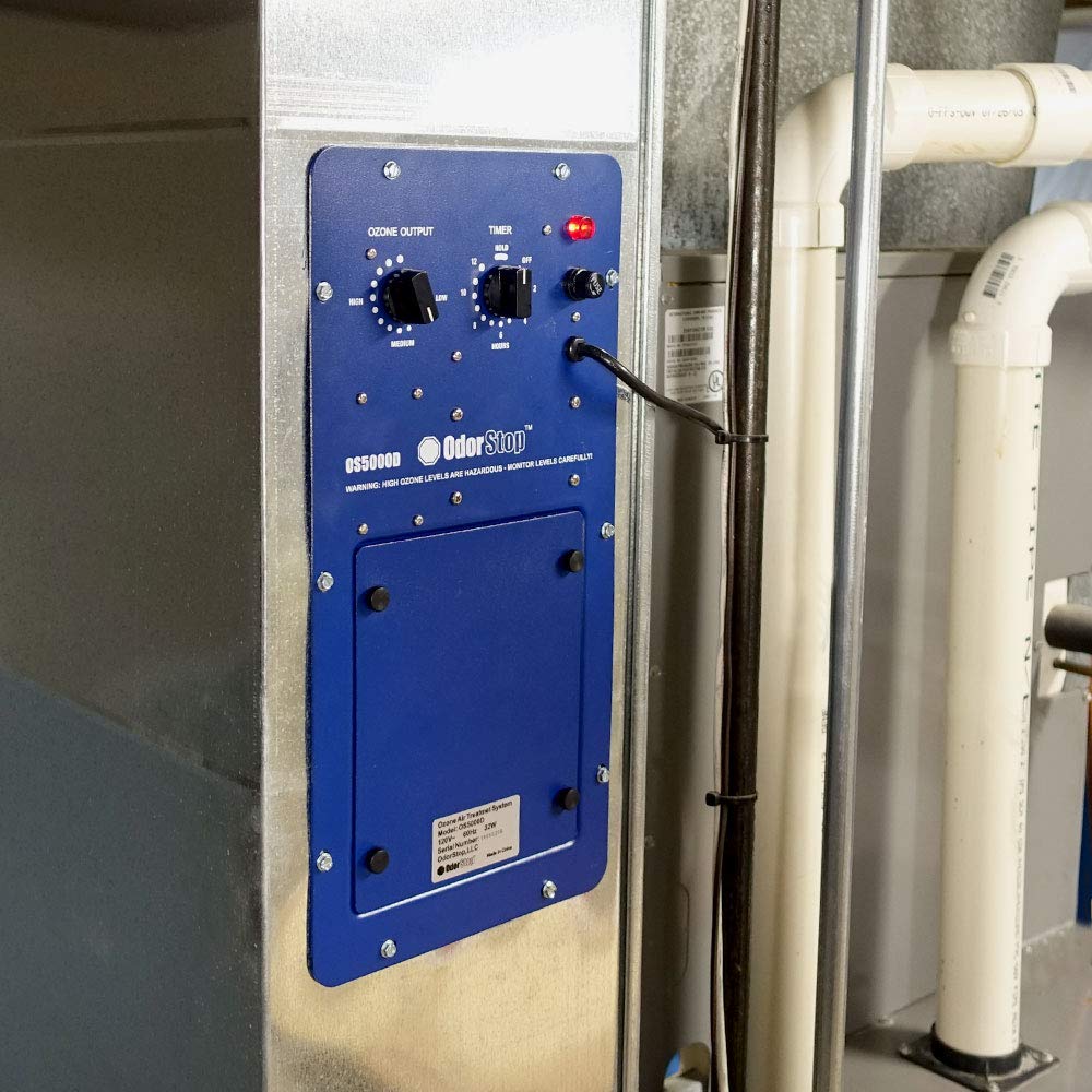 OdorStop OS5000D - Duct-Mounted Ozone Generator Air Purifier with Airflow Sensor and 3 Ozone Plates