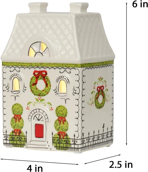 Cynkeyee Christmas House Décor - 6-Inch White Ceramic Village with Lights for Indoor Tabletop Display