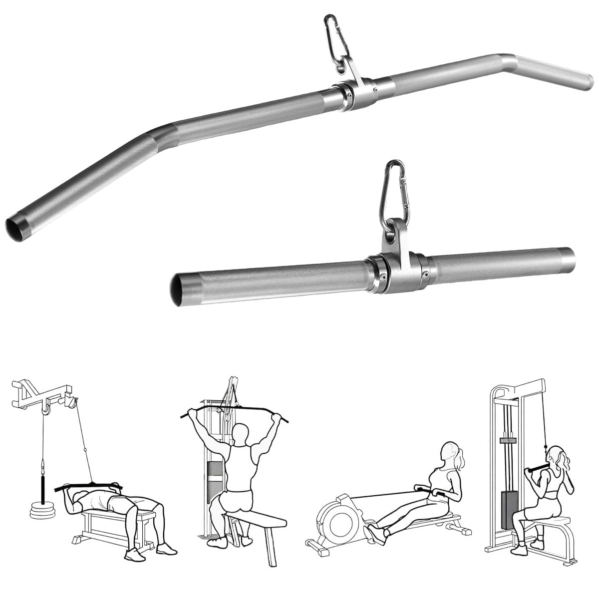 Lat Pulldown Attachments, Straight Bar Cable Attachments, Lat Pull Down Bar, Curl Pulldown Bar, Sturdy & Lightweight Aluminum, Non-Slip Grip, Full Rotation, Max Load 1000LBS