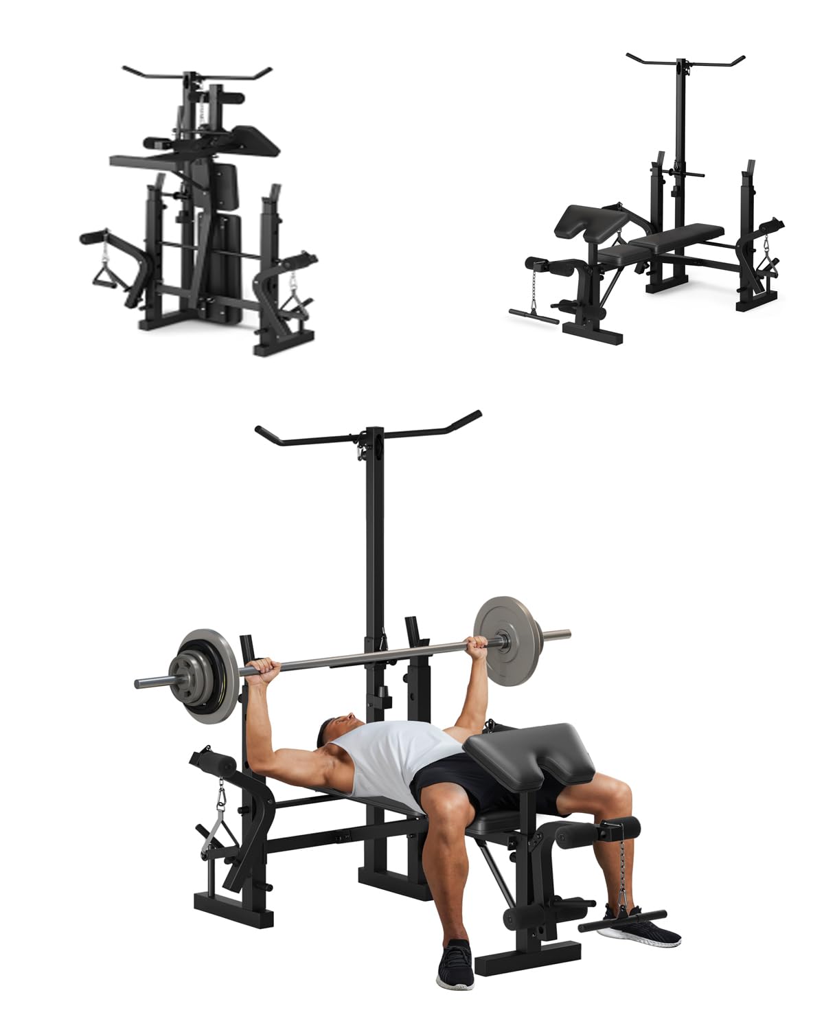7-in-1 Olympic Weight Bench for Home Gym, 1000LB Capacity Foldable Bench Press Set with Leg Extension/Curl, Preacher Pad & Adjustable Rack, Full Body Strength Training Equipment