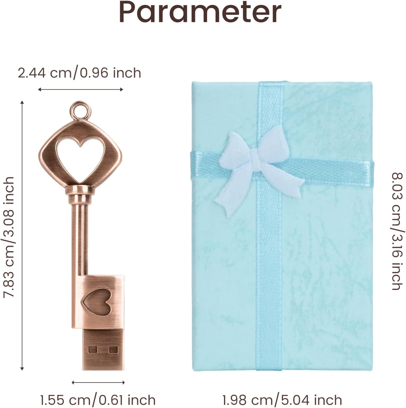 BORLTER CLAMP 64GB BorlterClamp USB Flash Drive Cute Memory Stick Heart Key Shaped Thumb Drive with Gift Box