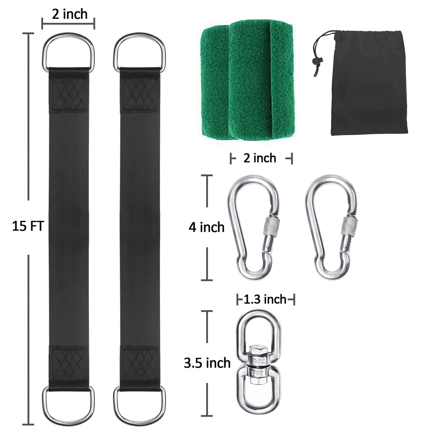 Werflyto Safe Tree Swing Hanging Straps Kit, 3FT/10FT/15FT/20FT, Heavy Duty Holds 5500LBS Extra Long Adjustable Tree Swing Straps, Easy & Fast Way to Hang Any Swing or Hammock(15 FT)