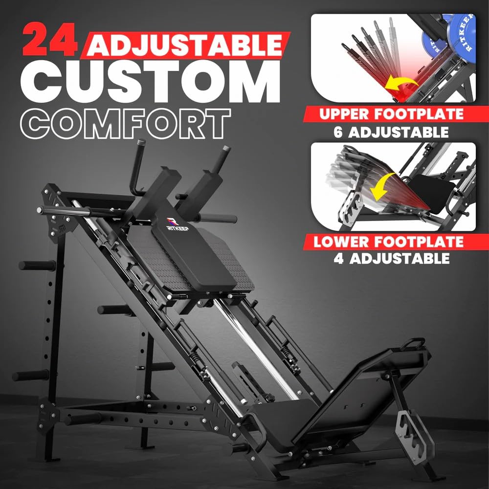 RitKeep A10 Adjustable Leg Press Hack Squat Machine, Reinforced Steel 2200LB 4-in-1 Home Gym Equipment for Leg Press, Hack Squat, Reverse Squat & Calf Raise with 4 Weight & 6 Storage Posts