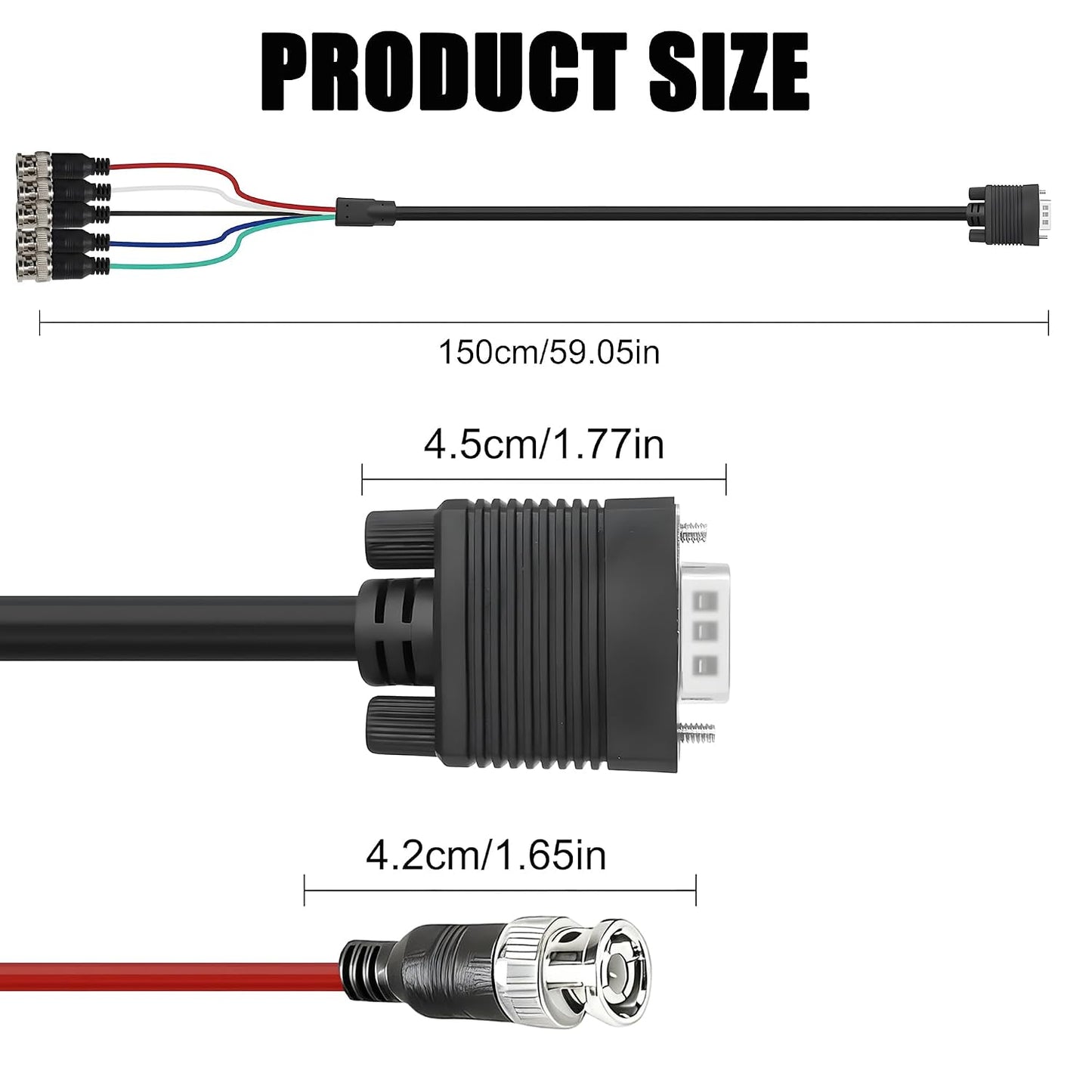 Cable,HD15 5 Cable-1.5M MAYWILLA VGA to BNC Adapter VGA Male to BNC Male RGBHV Coaxial High Resolution Monitor Breakout