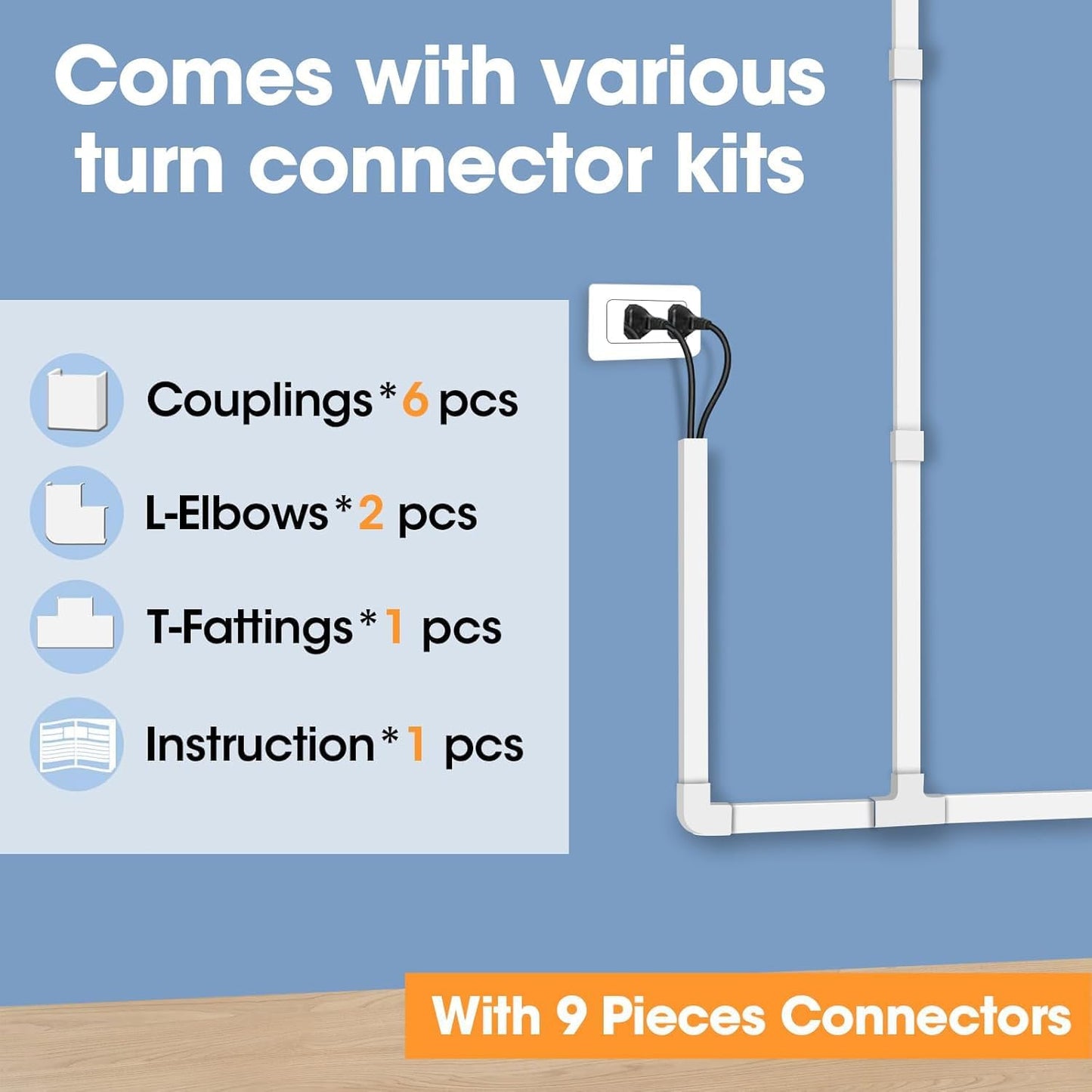 YesBes Cord Hider Kit - 116in Paintable Cable Raceway for Wall-Mounted TVs | White Wire Covers