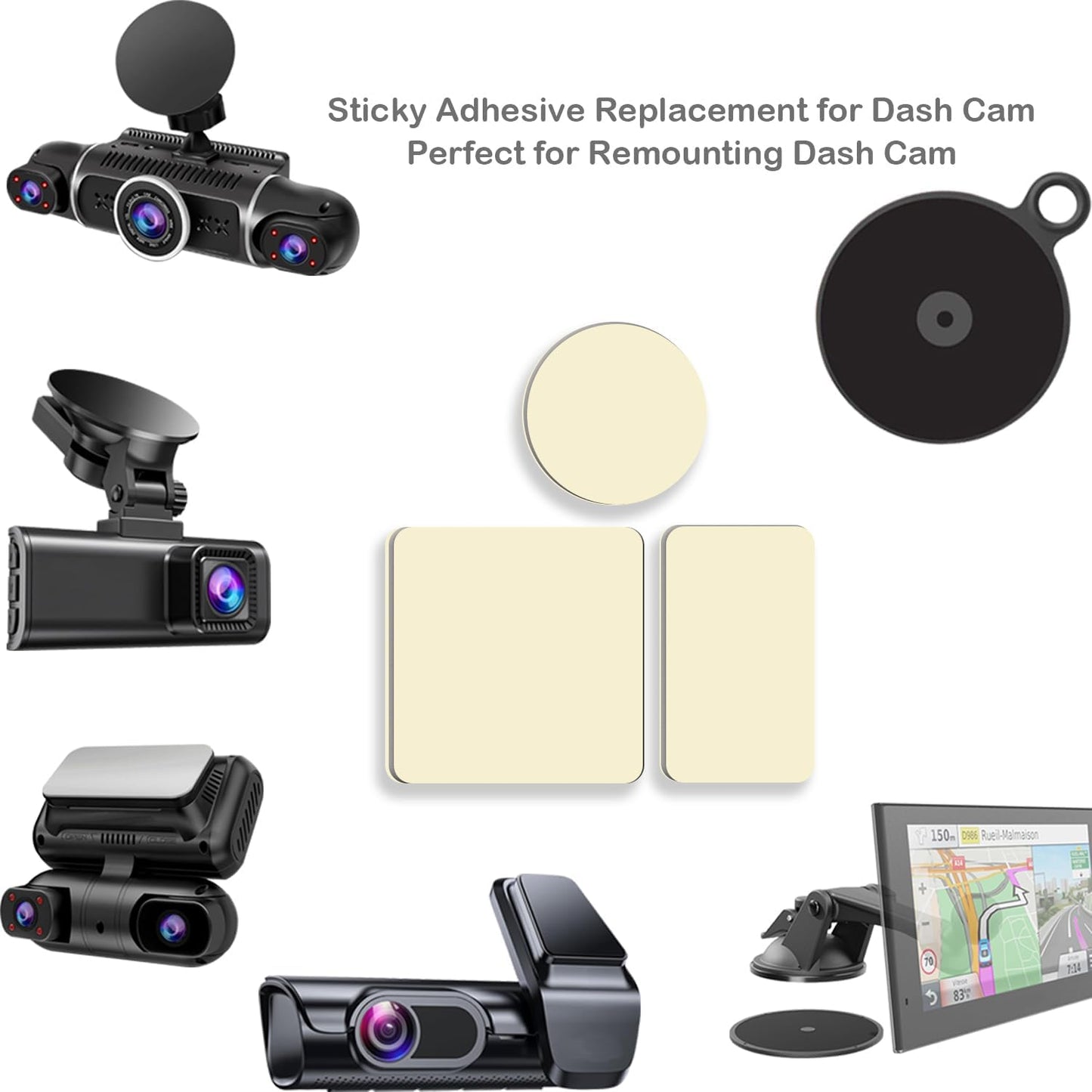 10Pcs Heavy Duty Dash Cam Sticky Pads and Windshield Electrostatic Film,Heat Resistant Double Sided Sticky Tape for GPS