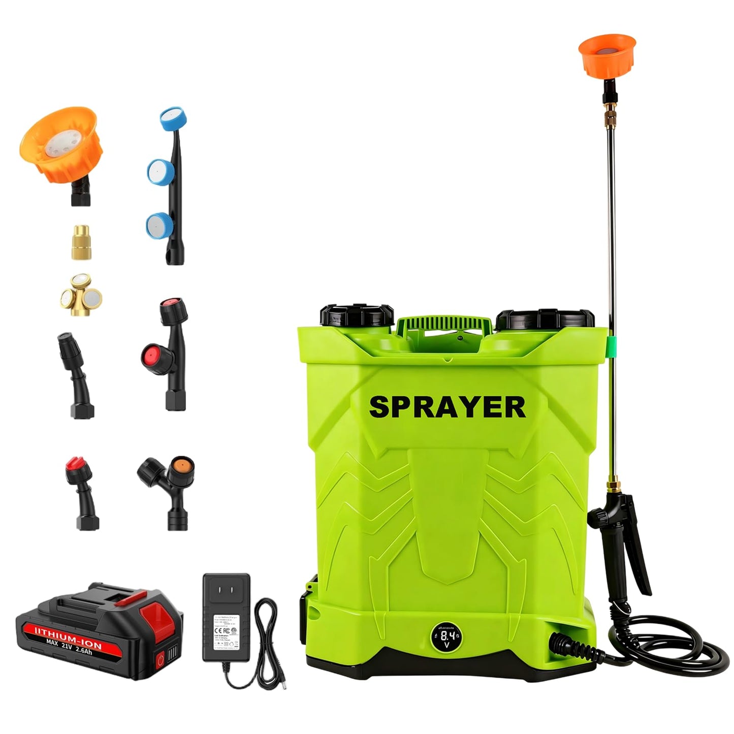 Battery Powered Backpack Sprayer 5.3 Gallon,100 PSI Electric Graden Sprayer Works with 21V 2.6Ah Battery,Weed Sprayer with Telescopic Wand,8 Nozzles,Charger Included for Lawn,Garden,Farm,Disinfection