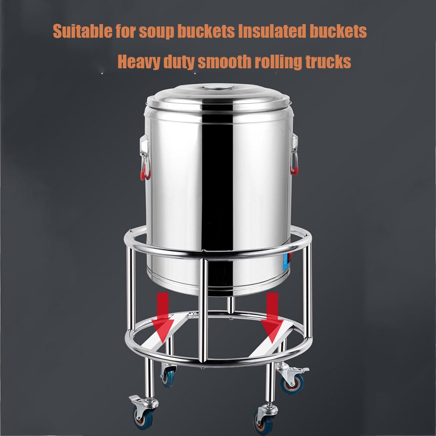 GRPDMDM 23.6in Commercial Stock Pot Rack with 4 Wheels,Stainless Steel Bucket Mobile Stand,Large Soup Bucket Rack,Stock Pot Cart,Rice Warmer Stand, for Canteen Restaurant