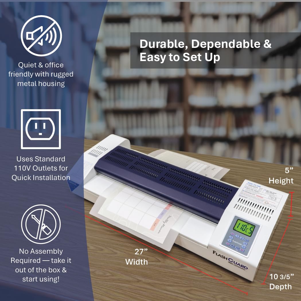 Formax FlashGuard 18R6 Laminator; 1500W; 110-120V, 50/60Hz; 15A; 18" Infeed; Heavy-Duty 6 Roller System; All-Metal Construction; Graphics-Based LCD Screen; Variable Temperature and Speed