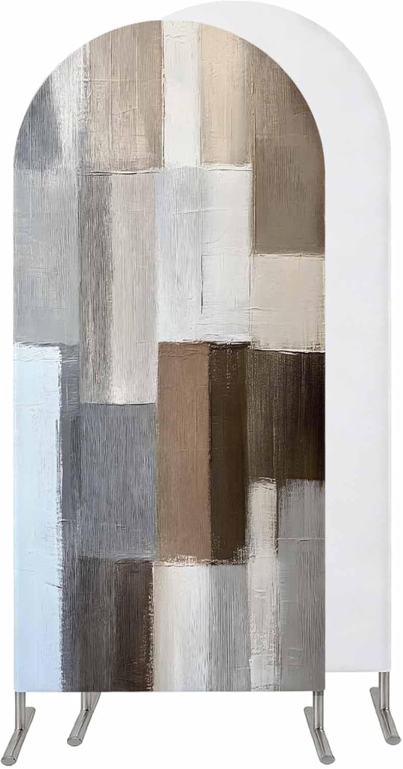 Jnbasdffb 7.2 Grey Brown Color Blocks Wedding Arch Cover, Stretchy Spandex Arch Backdrop Stand Covers FT, Abstract Oil