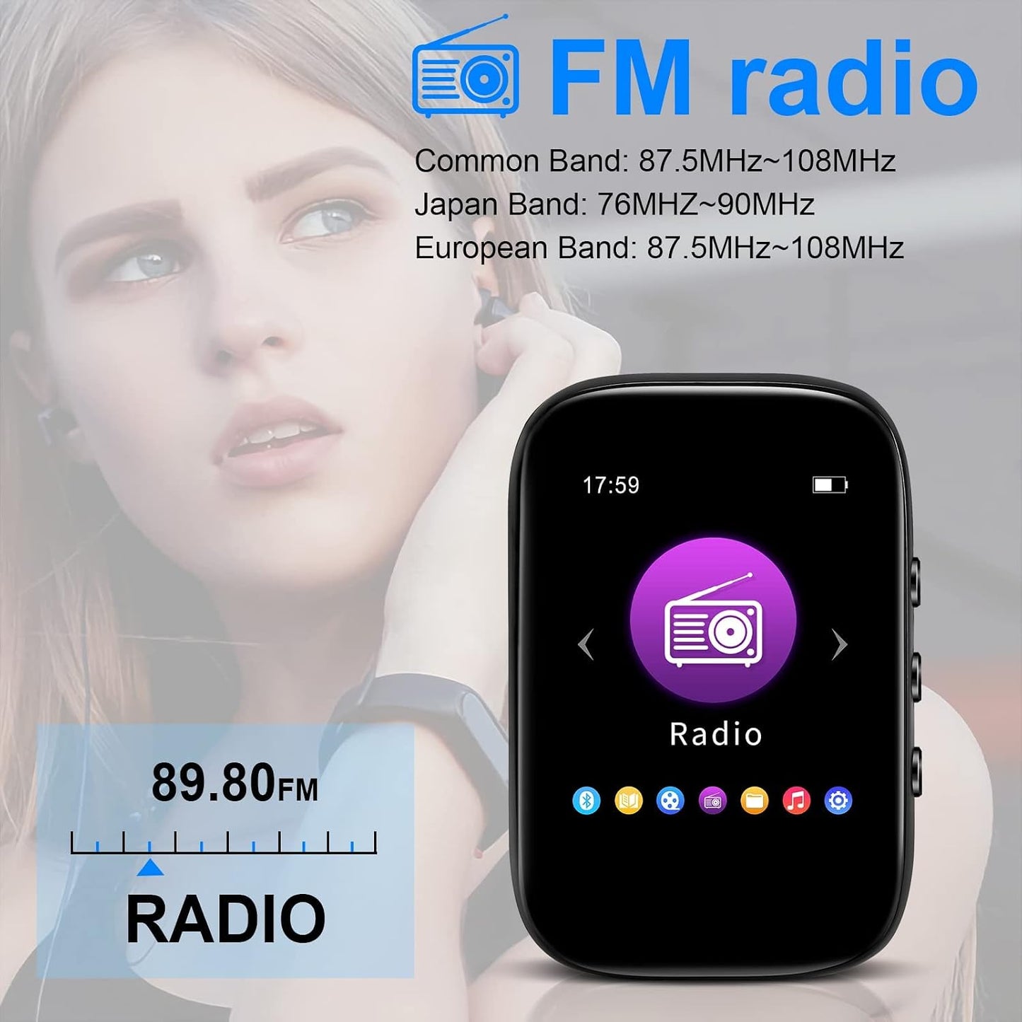 QNGEE 32GB Mp3 512GB Player with Bluetooth Sports Clip-on Music Player Support FM Radio Voice Record E-Book Calendar