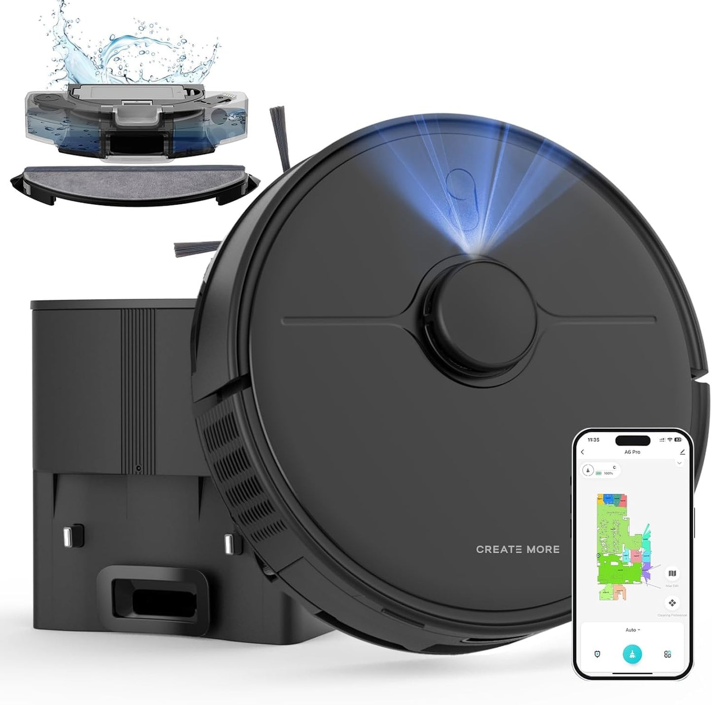 Bagotte Robot Vacuum and Mop with 6000Pa, Robotic Vacuum Self-Emptying with 90 Days Hands-Free,LiDAR Navigation,Fast Home Mapping for Pet, Hard Floors, Carpet