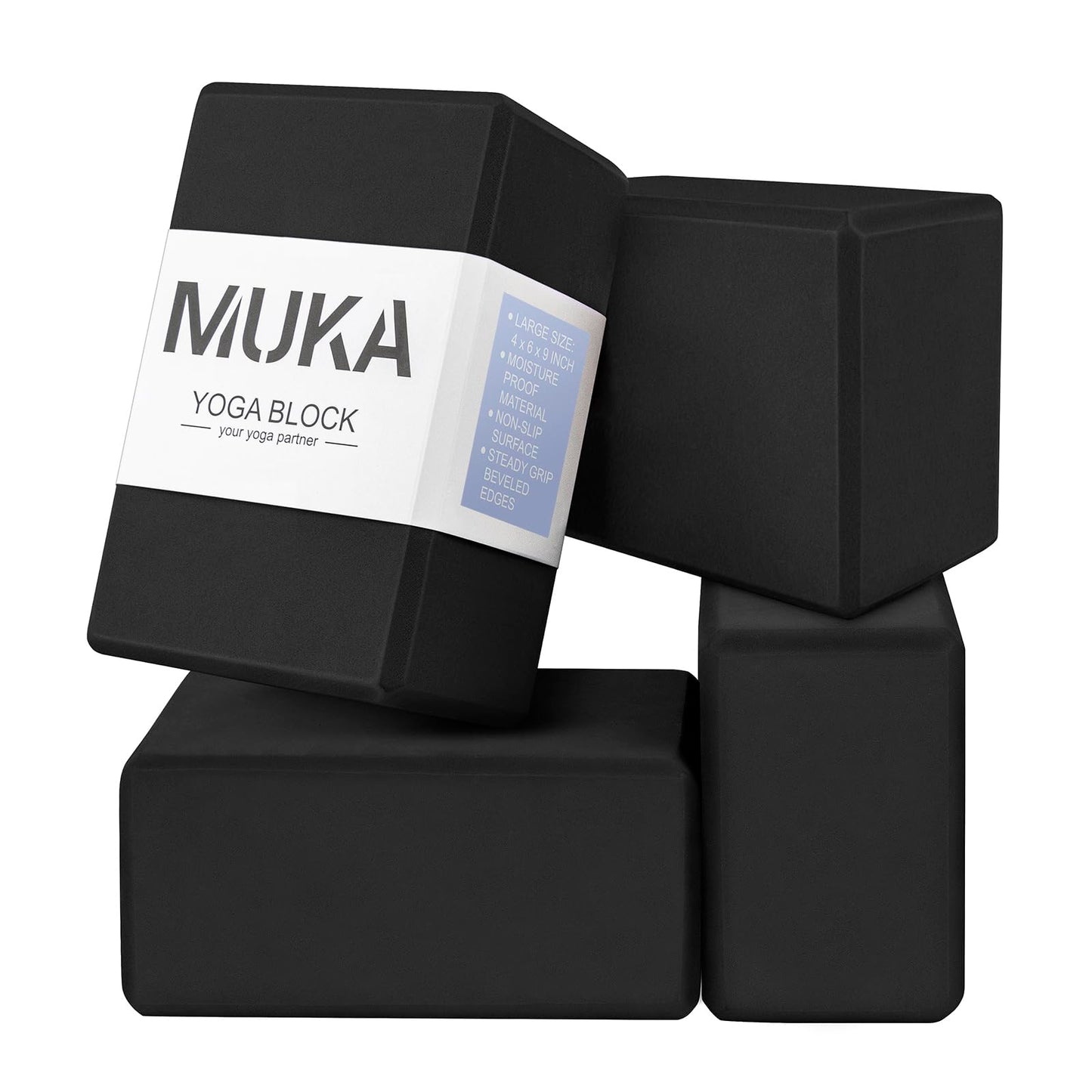 Muka 4 Pack Black Yoga Blocks 4x6x9 Inch, High Density EVA Foam Yoga Brick for Meditation, Pilates