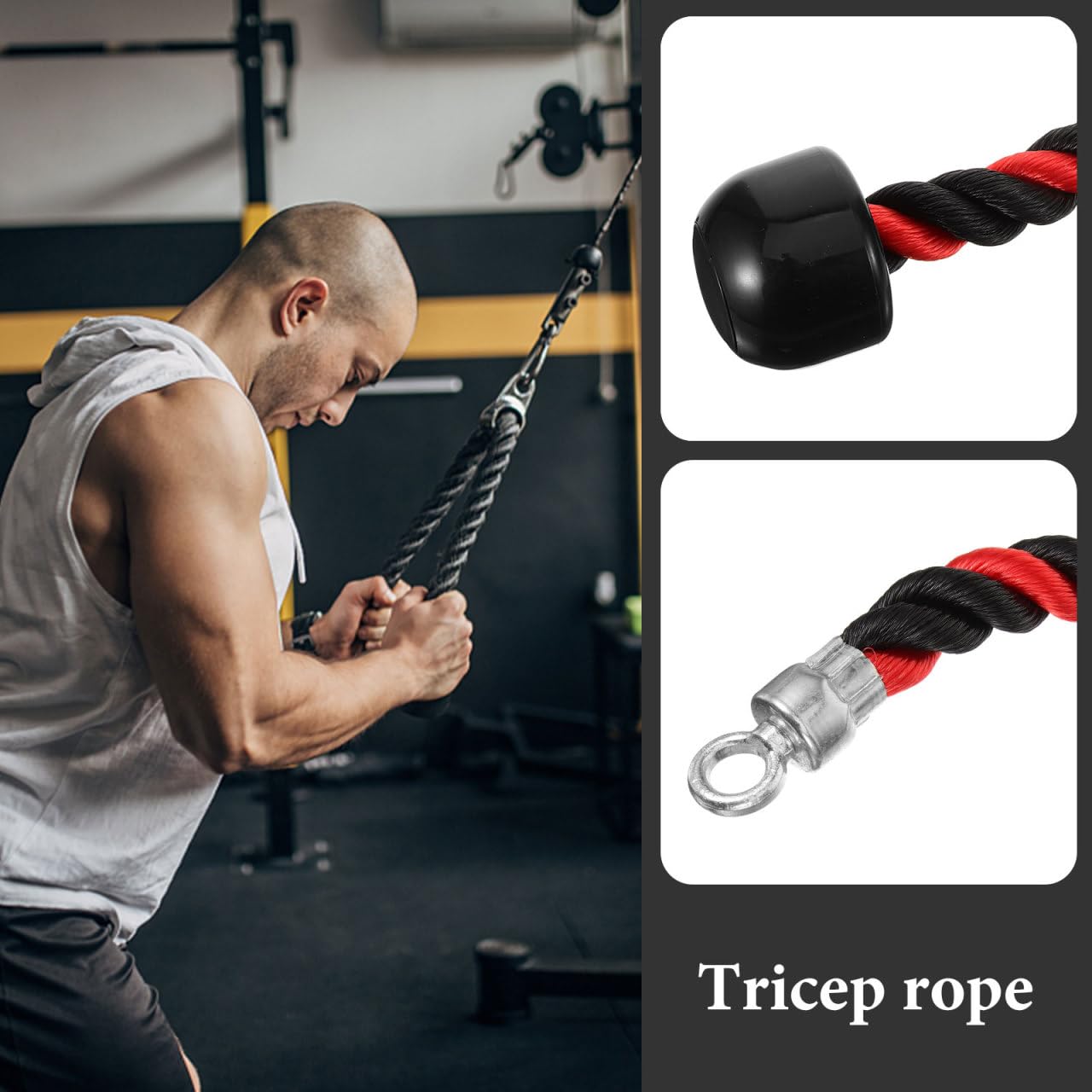 BESPORTBLE Single Grip Tricep Rope Pull Down - Heavy Duty Bicep Kit Exercise Attachment Easy to Grip & Non Slip Cable Attachment for Home Gym Pulley Workout Tricep Push Down Rope 1Pc