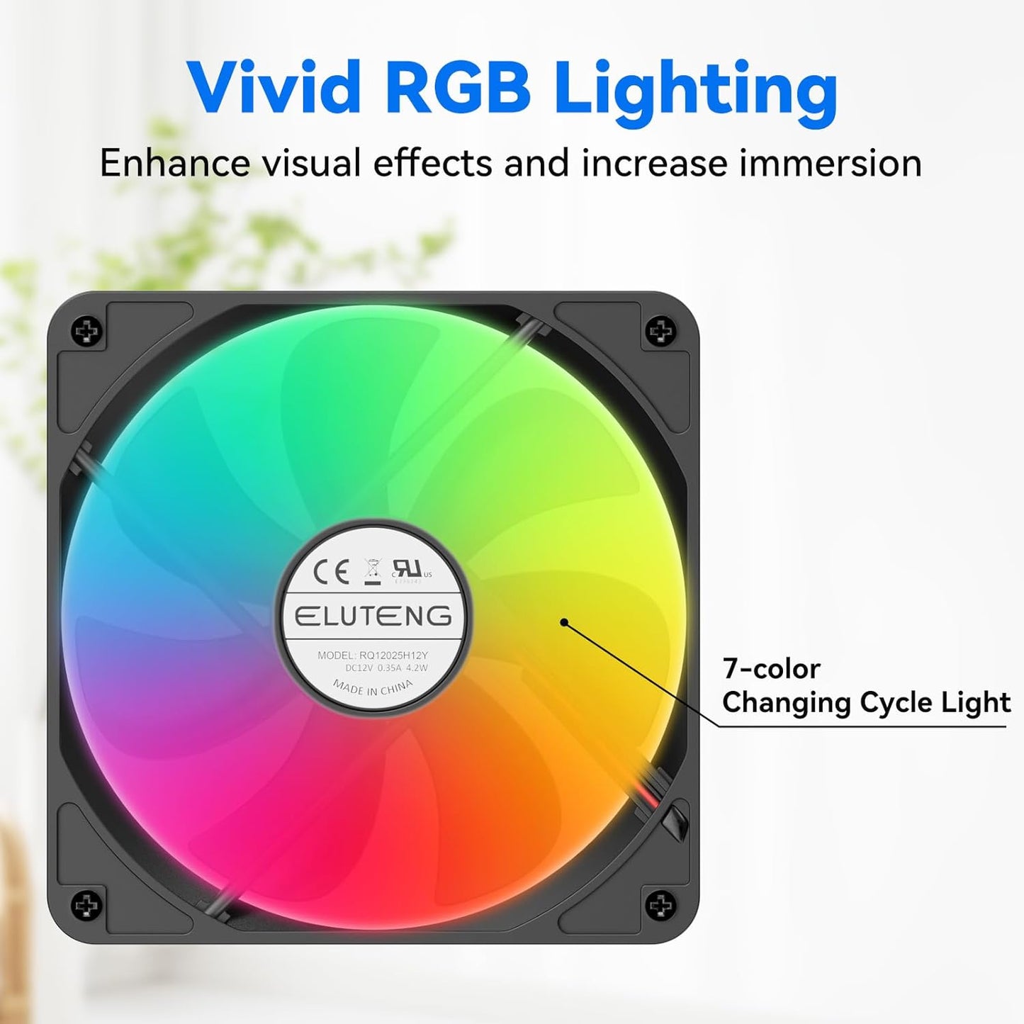 ELUTENG 7 3 1100/1300/1500 USB Computer Cooling Fan with Color RGB Lighting, Speed Controller RPM Small Exhaust Fan