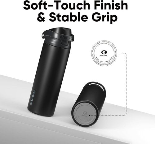 ENCOOL Insulated Water Bottle - Leakproof Dual-Sip Design for Work & Gym | 24 oz, Jet Black