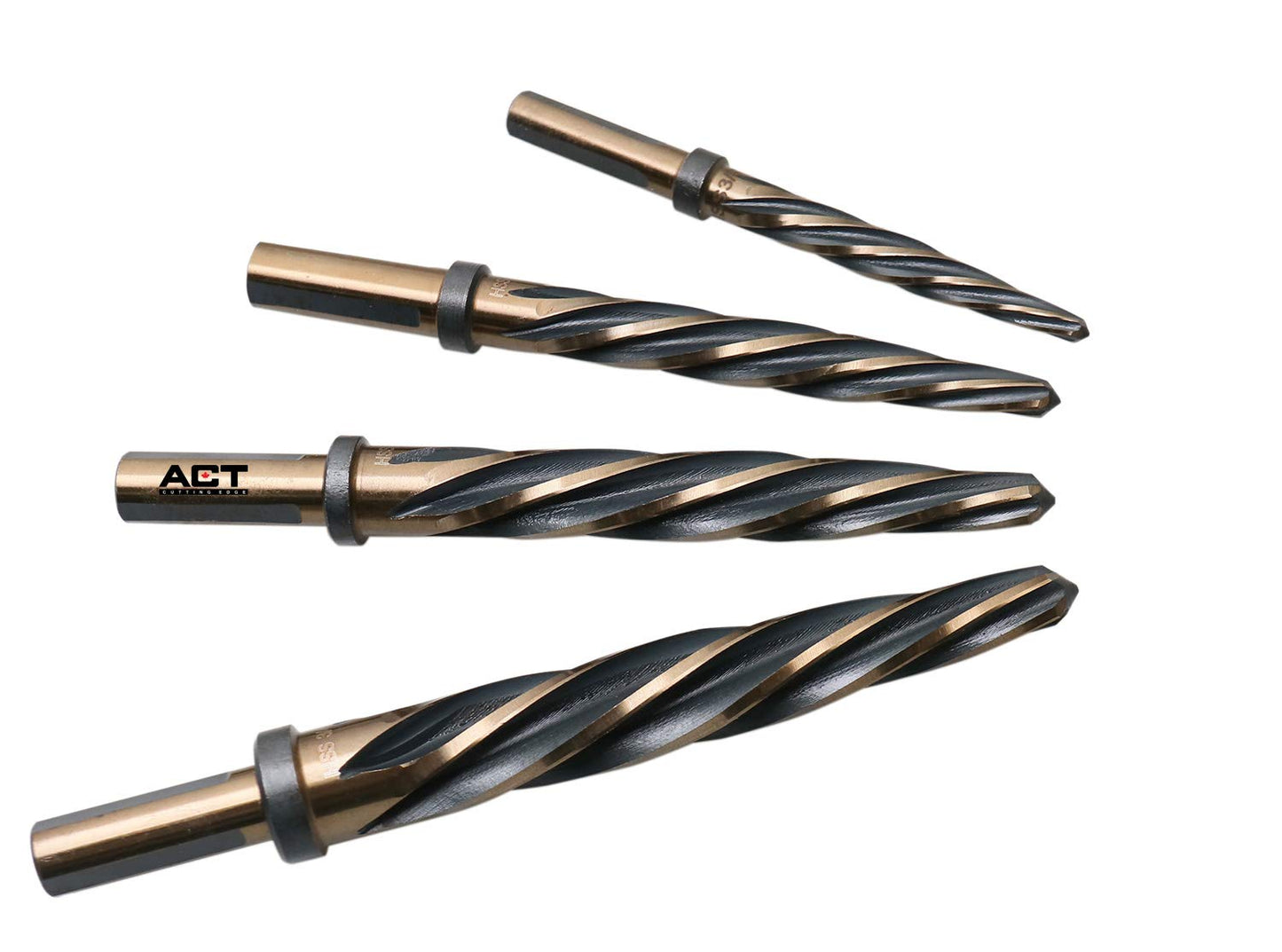 Accusize Industrial Tools - 4 Pc High-Speed Steel Spiral Flute Car Reamer Set, Gold Oxide Finish, Sizes 3/8", 1/2", 5/8", 3/4", Fits 3/8'' & 1/2'' Chuck, 0522-1800
