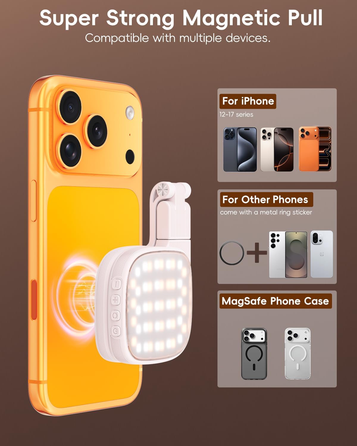 ATDIAG 360 3 Dimmable 1000mAh, 17-12 Magnetic Selfie Light for Video Calls, Foldable Ring Light with Colors