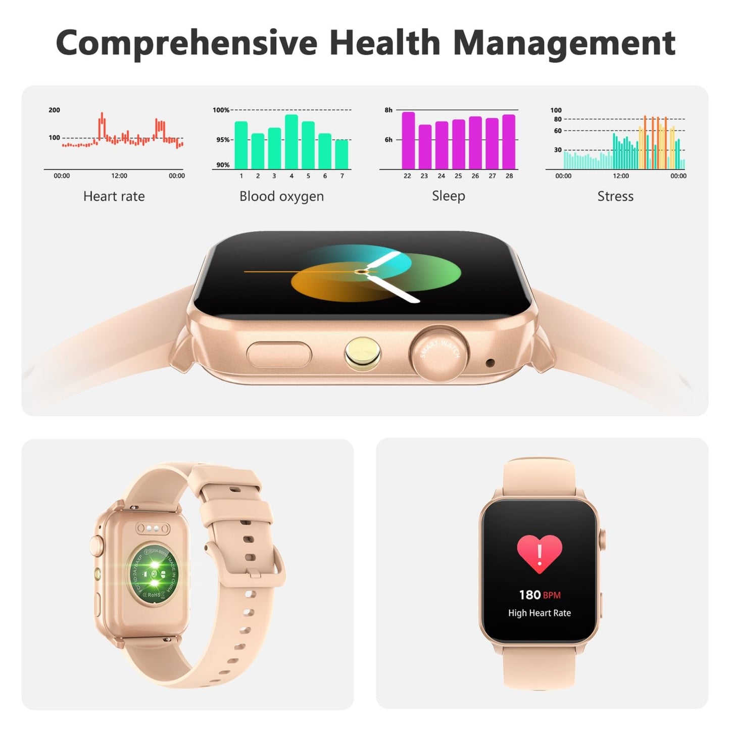 Blackview Smart Watch for Women,1.91" HD Touchscreen Fitness Watch with Flashlight, Bluetooth Notifications/Make Calls, Heart Rate/Sleep Monitor/2 Straps, Fitness Watch for Android/iPhone