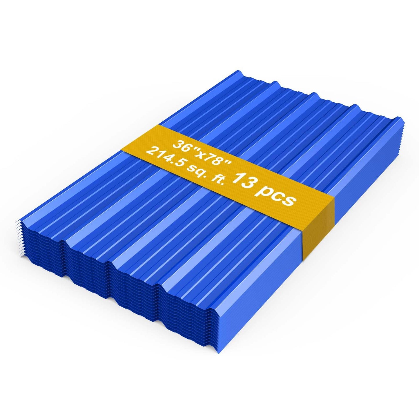 13 Pack PPGI Metal Roofing Panels, 66" x 36", 28 Gauge, 214 Sq. Ft. Coverage, Prepainted Galvanized Steel Sheets for Residential, Commercial, Pergolas, Gazebos, Fencing, and Patio Roofs（Blue）
