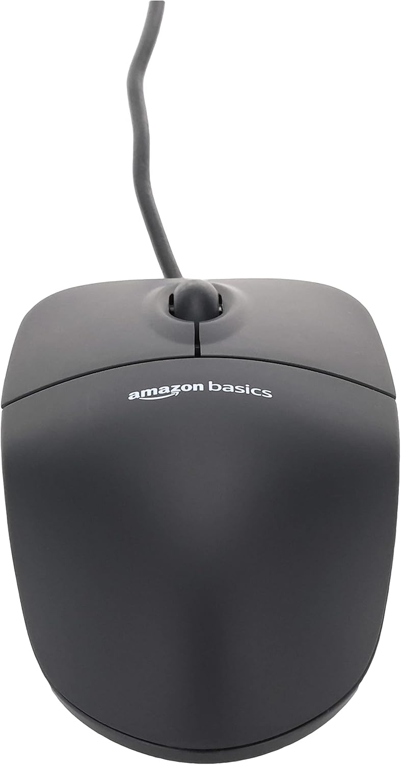 Amazon Basics 3-Button Wired USB Mouse - Design, Black