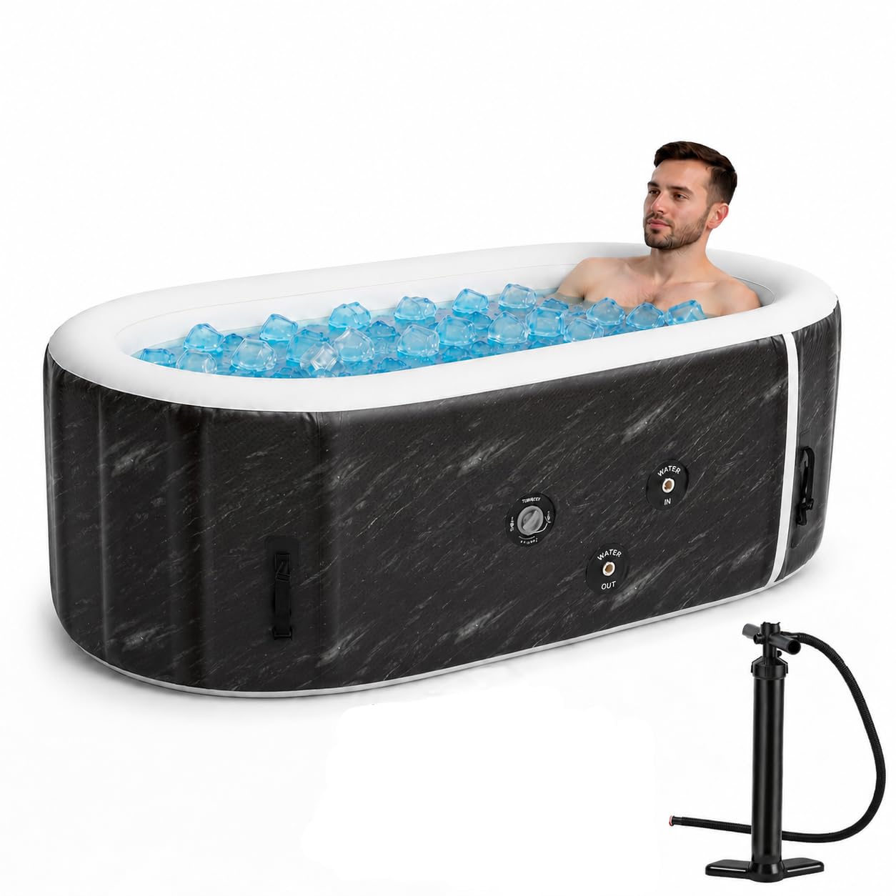 SWRORDAWN Upgrade 179 Gal XXL Ice Bath Tub Fits Tall 6'7" Athletic,Water Chiller Compatible Cold Plunge Tub for Recovery,5-Layer Portable Inflatable Ice Bathtub with Lid for Indoor Outdoor Use,Black