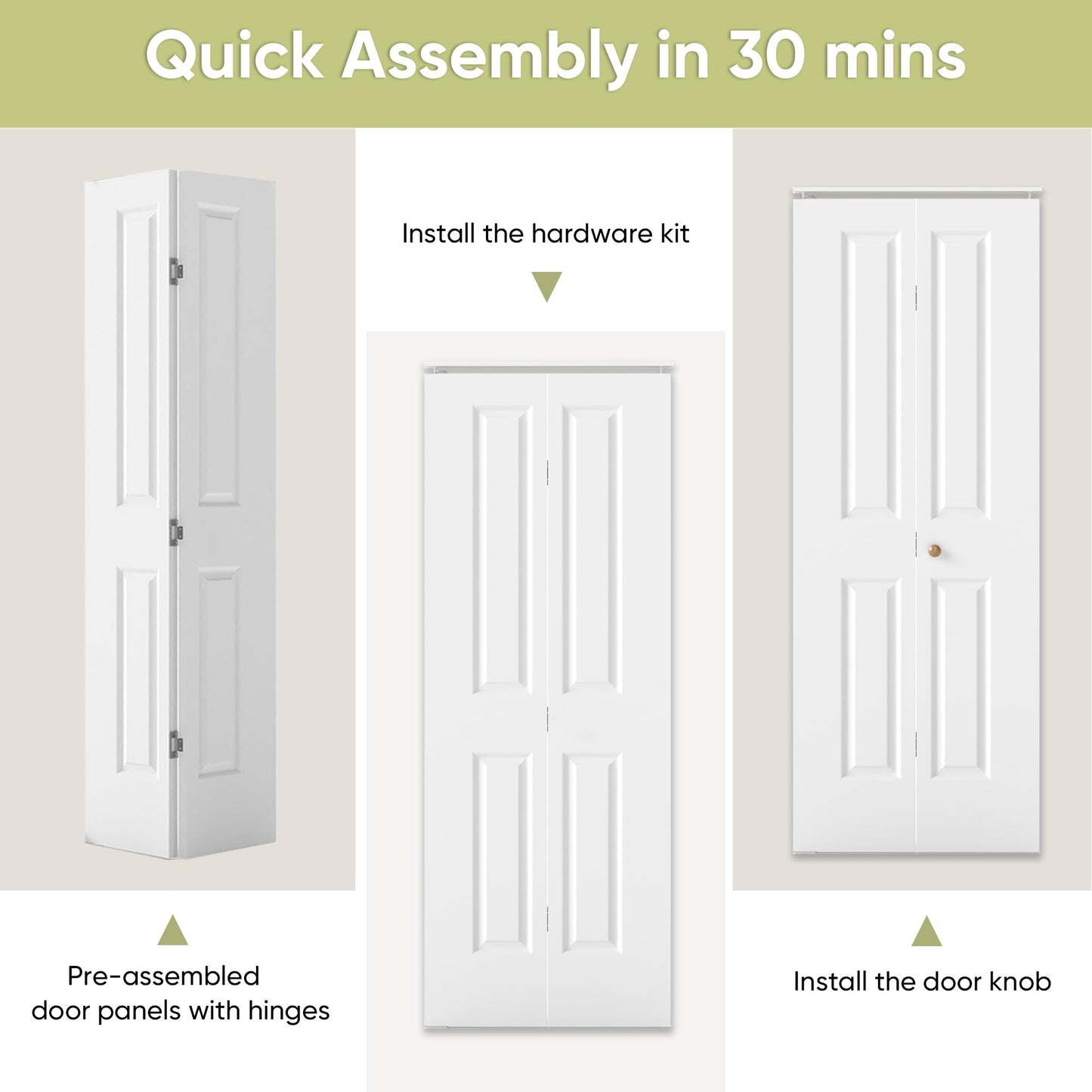 JUBEST 24 in.x 80 in. Bifold Closet Door, 2 Panel White Primed Bifold Door, Hollow Core Interior Folding Doors with Hardware Kit & Handle