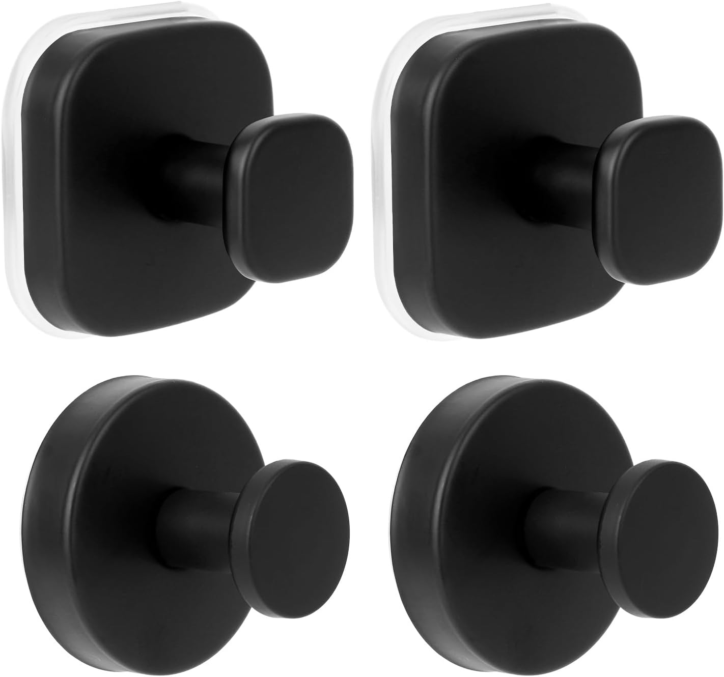 Skiennix Suction Cup Hooks - Strong Adhesive Metal Bathroom & Kitchen Holders | No Drill, Black, 4-Pack