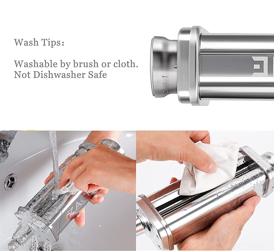 Pasta Maker for KitchenAid Mixer Attachments Accessories, Electric Fresh Pasta Roller Cutter Pastry Noodle Dough Sheeter Ravioli Mold Maker Machine for Cuisinart, 3Pcs Washable Stainless Steel &Brush