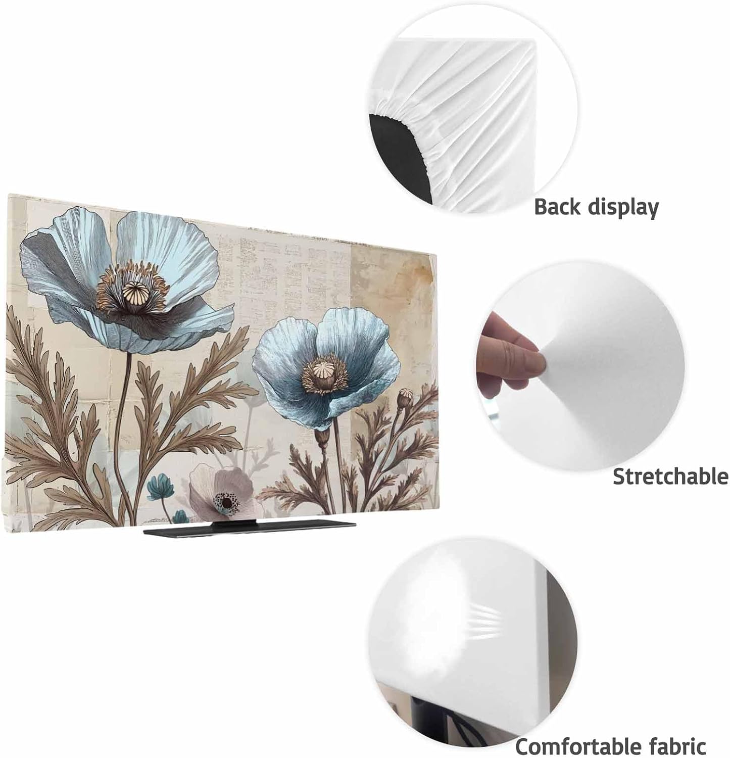 Yukro 32 Inch, 28"x16" Blue Broccoli Indoor TV Dust Cover, Rustic Farmhouse Floral Retro Brown Plant Elastic TV
