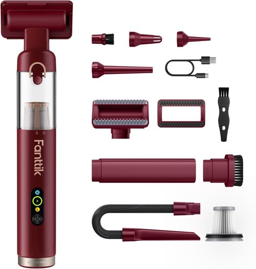 Fanttik Slim V10 APEX Cordless Car Vacuum - 4-in-1 Portable Handheld with 19kPa Suction Power | Smart Digital Display, 2 Modes (Red)