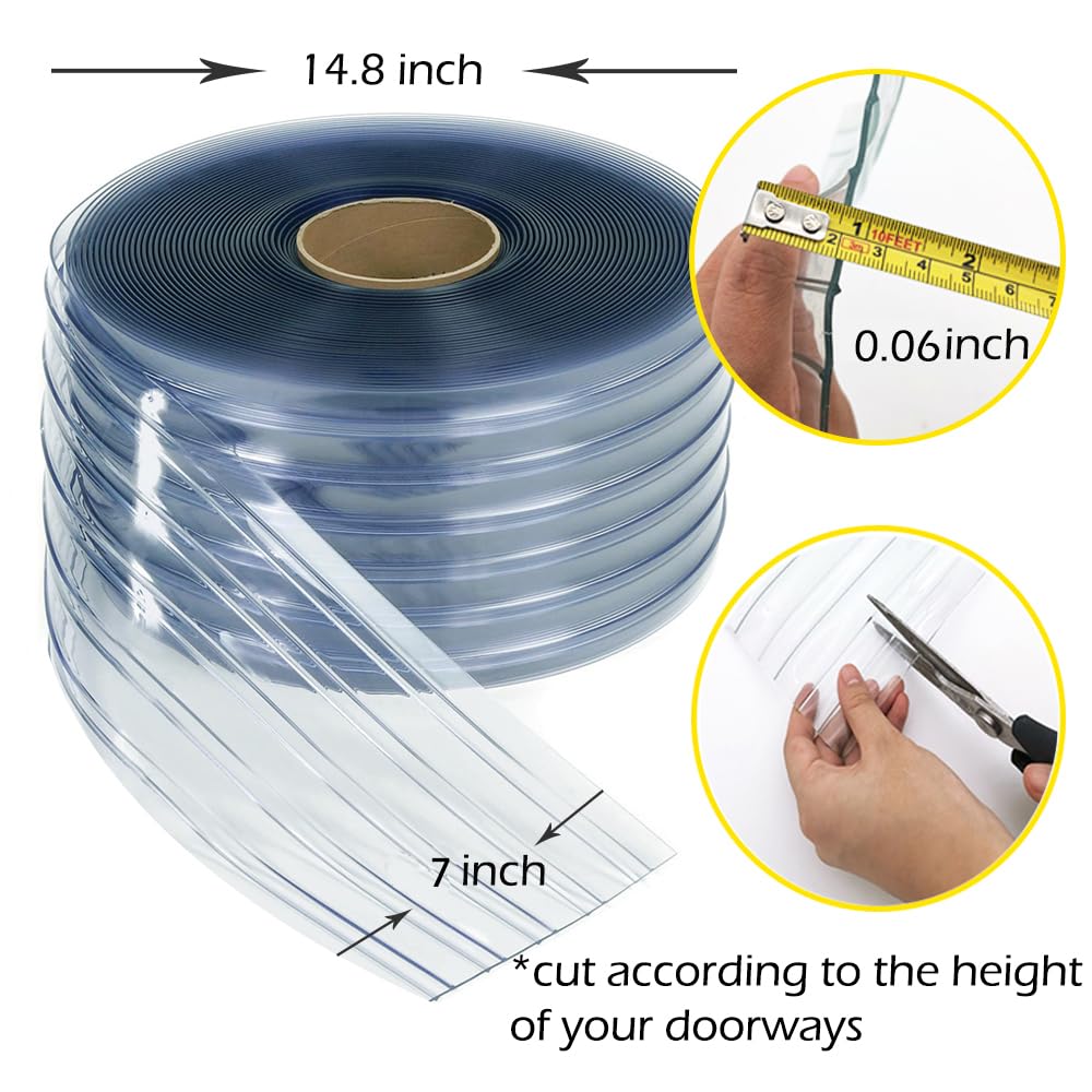 Plastic Vinyl Strip Door Curtain – 148 Feet Clear Ribbed PVC Curtain Bulk Roll, Commercial Industrial for Doorways of Pet Home, Warehouse (148 Ft * 7 in * 0.06 in Ribbed)