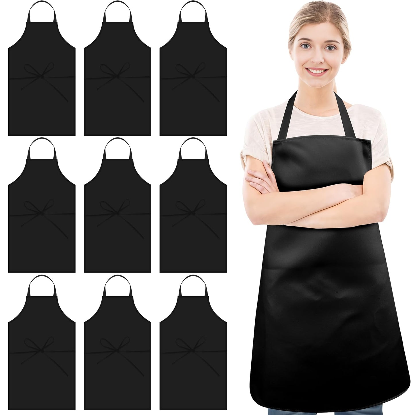 Cabaubl 12 Pack Black Bib Apron,Unisex Bib Aprons Bulk,Chef Apron without Pockets,Washable Kitchen Aprons for Women Men Kitchen Cooking, Crafting Painting, BBQ(Black)
